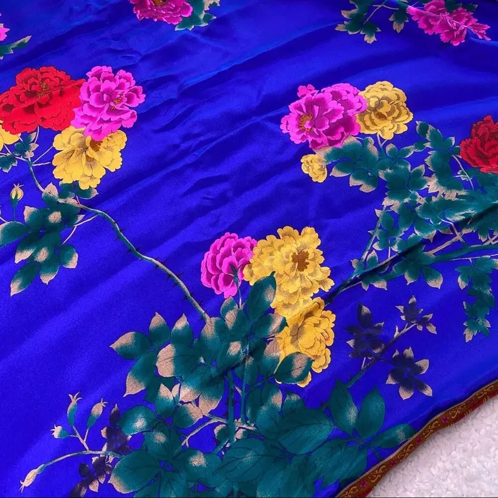 Floral Square Blue and Red Scarf Small